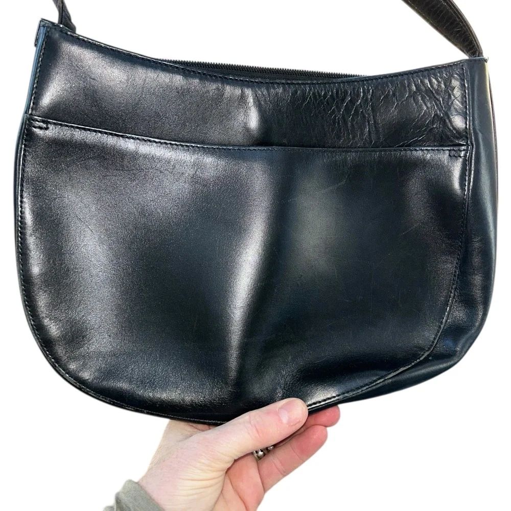Braun Buffel Germany vintage black leather shoulder hand bag purse $700